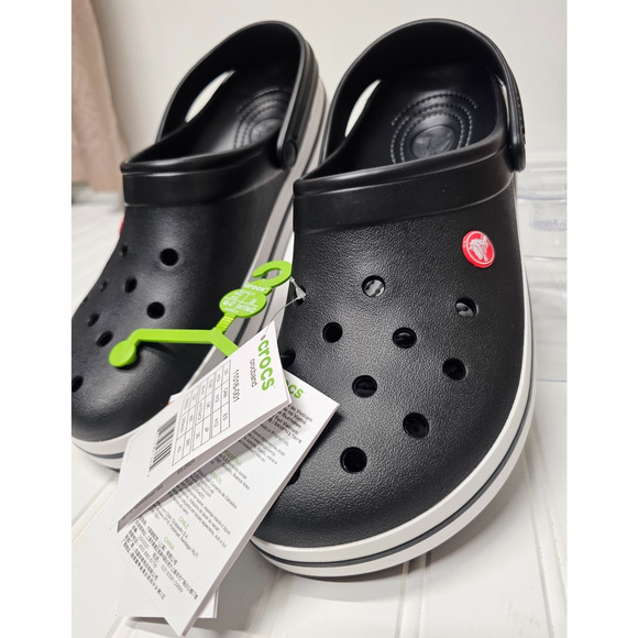 CROCS unisex off court clogs slip on casual black and white sandal size 12 men - Picture 1 of 5